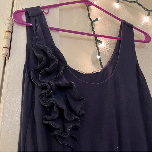 Anthropologie Dress with ruffle shoulder , leaf pattern & pockets ! - Picture 3 of 7